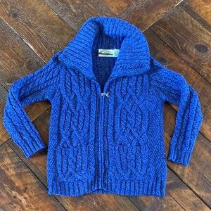 Aran Crafts Wonans Merino Wool Cable-Knit Zip Sweater Jacket - Blue